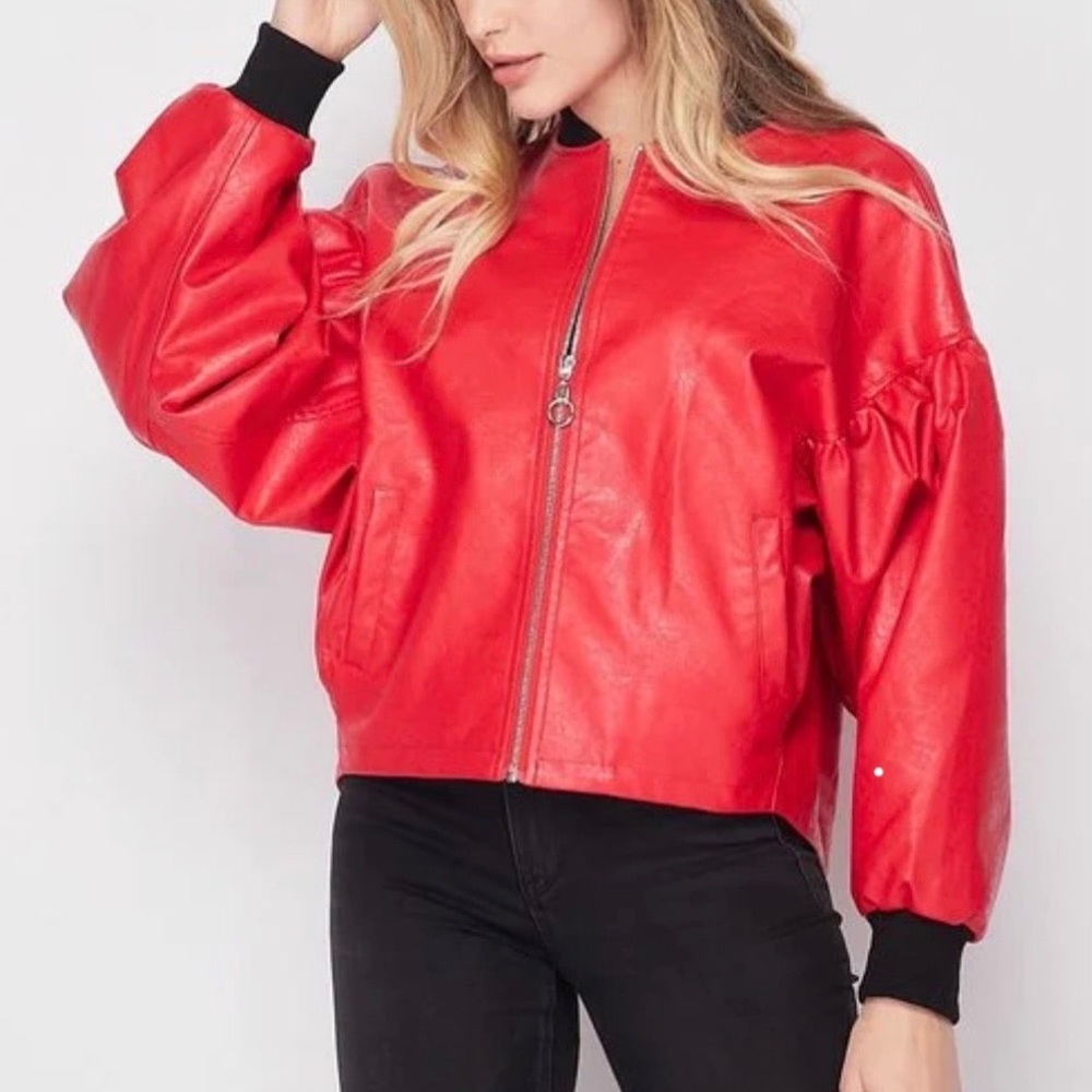 Red Faux Leather Jacket